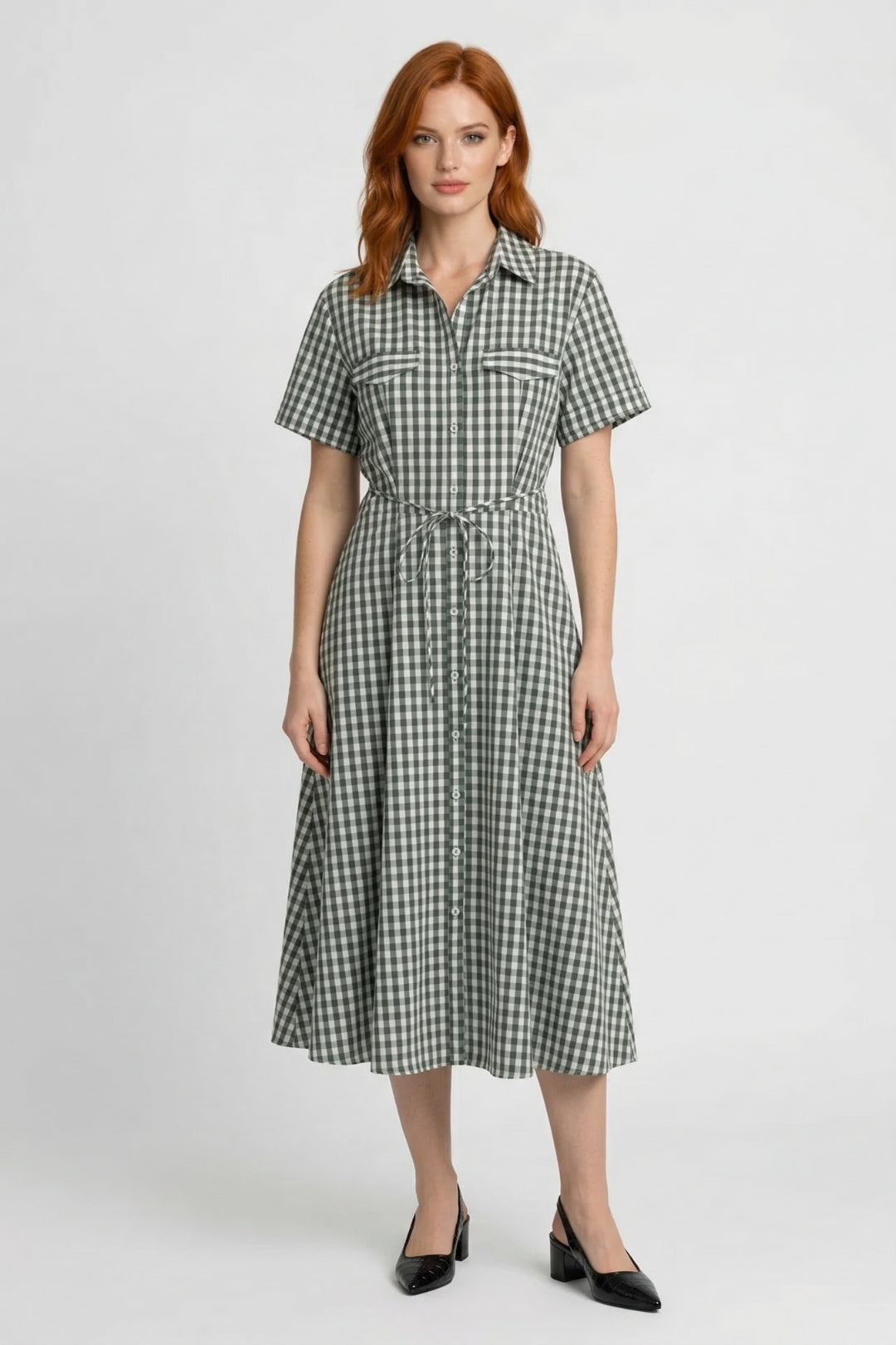 Jurk Dames Zomer Geruit met Strikceintuur Midi Modaal