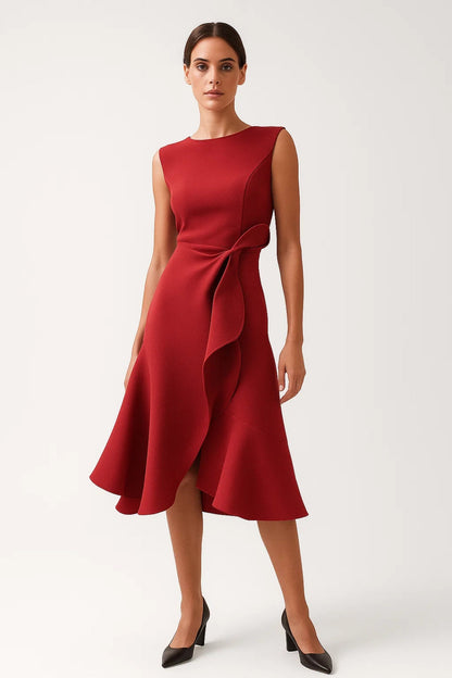 Mouwloze Midi Jurk voor Dames met Ruches en Elegant Design
