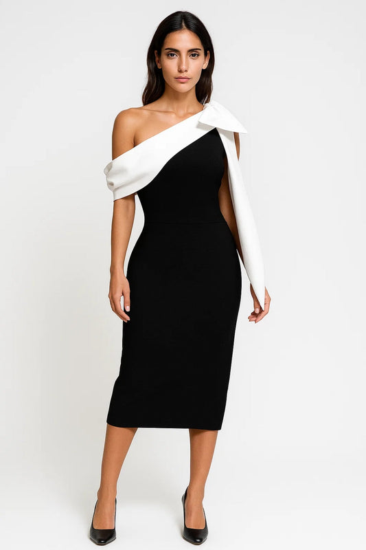Midi Jurk Dames One Shoulder met Strikdetails Elegant - StudioMarella