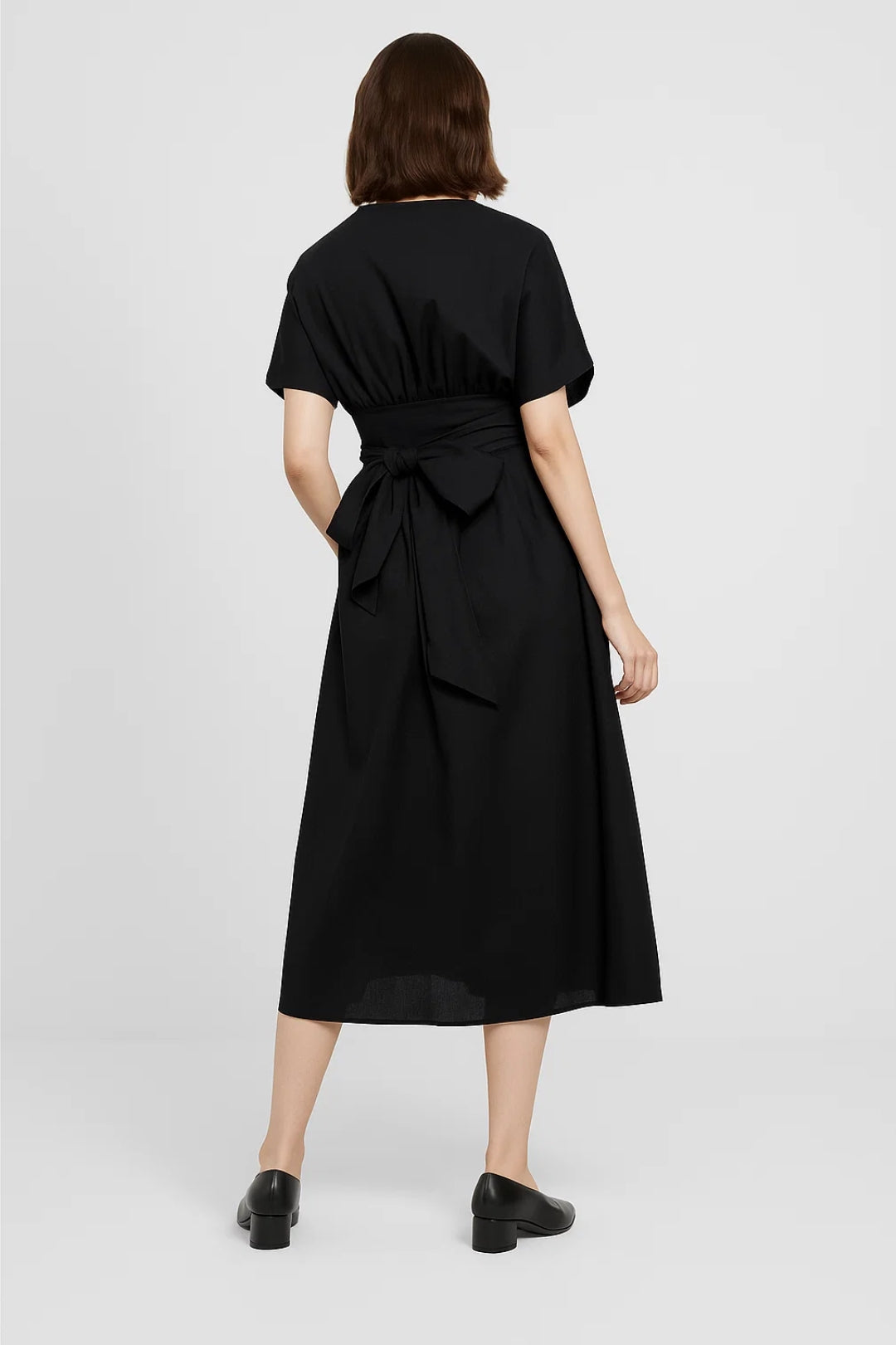 Dames Jurk Midi V-hals met Pofmouwen Casual Stijl