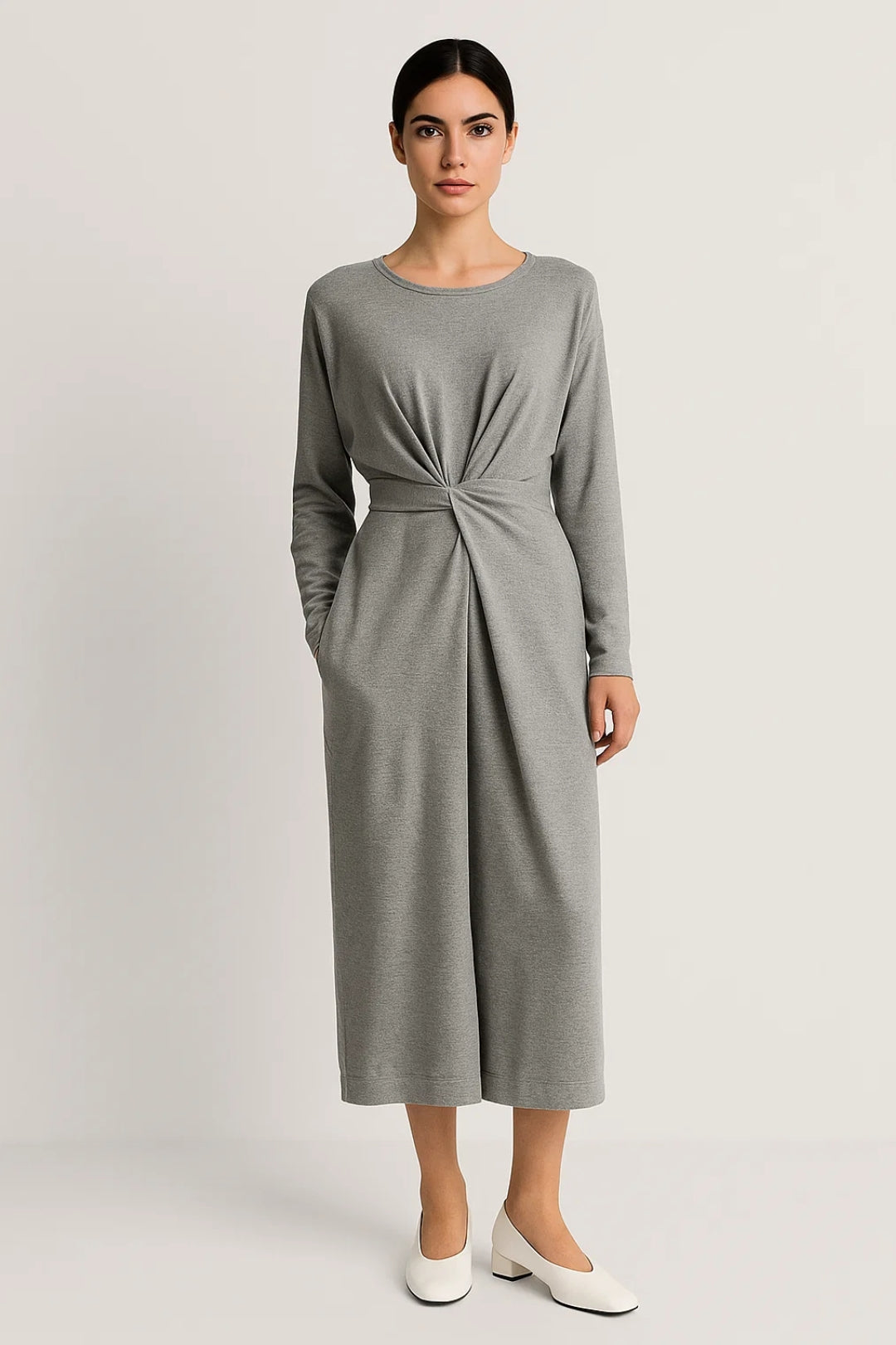 Midi Jurk Lange Mouwen met Knoop voor Dames Casual Stijl - StudioMarella