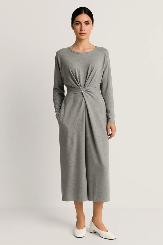 Midi Jurk Lange Mouwen met Knoop voor Dames Casual Stijl - StudioMarella