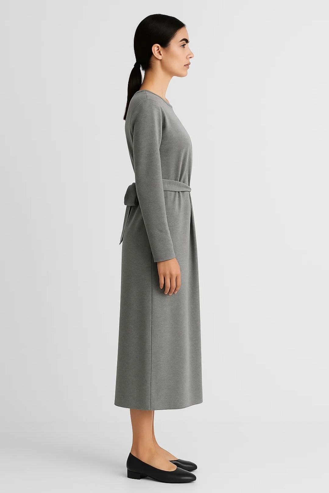 Midi Jurk Lange Mouwen met Knoop voor Dames Casual Stijl