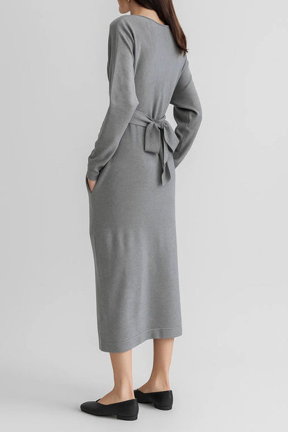 Midi Jurk Lange Mouwen met Knoop voor Dames Casual Stijl