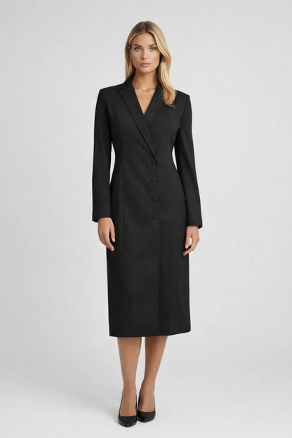 Midi Jurk Dames Blazer Model met Knoopsluiting Klassieke Stijl