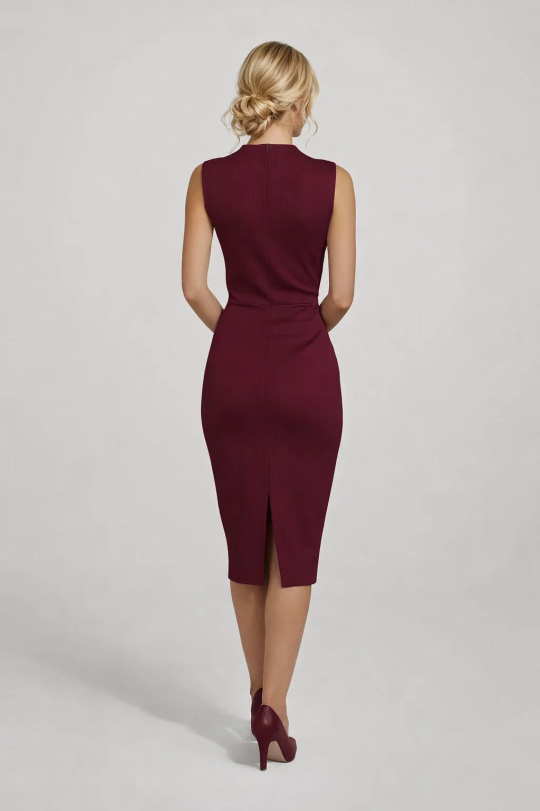 Midi Jurk voor Dames met Strik Detail en Strakke Pasvorm