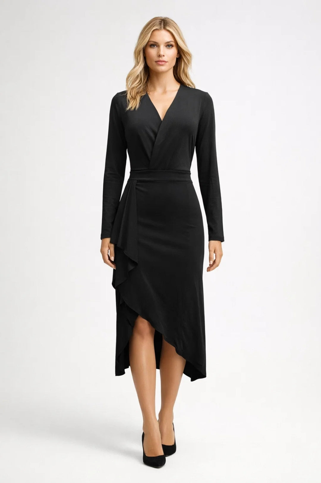 Elegante Wikkeljurk Dames Midi Jurk met V-hals Ruche - StudioMarella
