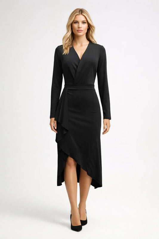 Elegante Wikkeljurk Dames Midi Jurk met V-hals Ruche - StudioMarella
