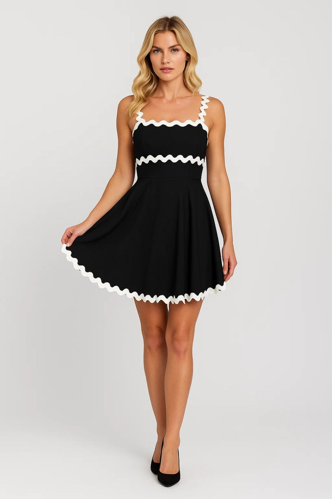 Dames Mini Jurk Zomer Spaghettibandjes Contrast Bies