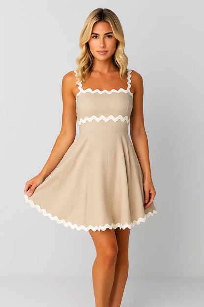 Dames Mini Jurk Zomer Spaghettibandjes Contrast Bies