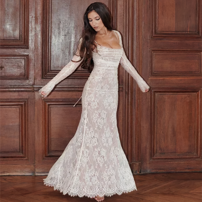 Mira | Dames Lange Jurk - Elegante Kantdetails, Maxi Jurk 4