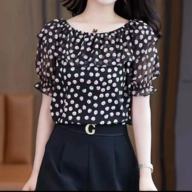 Vrouwelijke Chiffon Blouse Zomerjurk Koreaanse Stijl