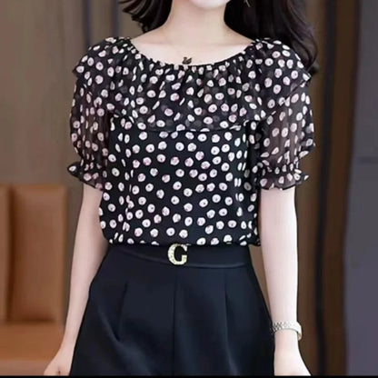 Vrouwelijke Chiffon Blouse Zomerjurk Koreaanse Stijl