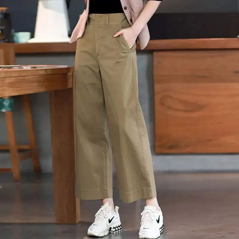Kakikleurige Klokkenbroek Zomer Mode Losse Fit