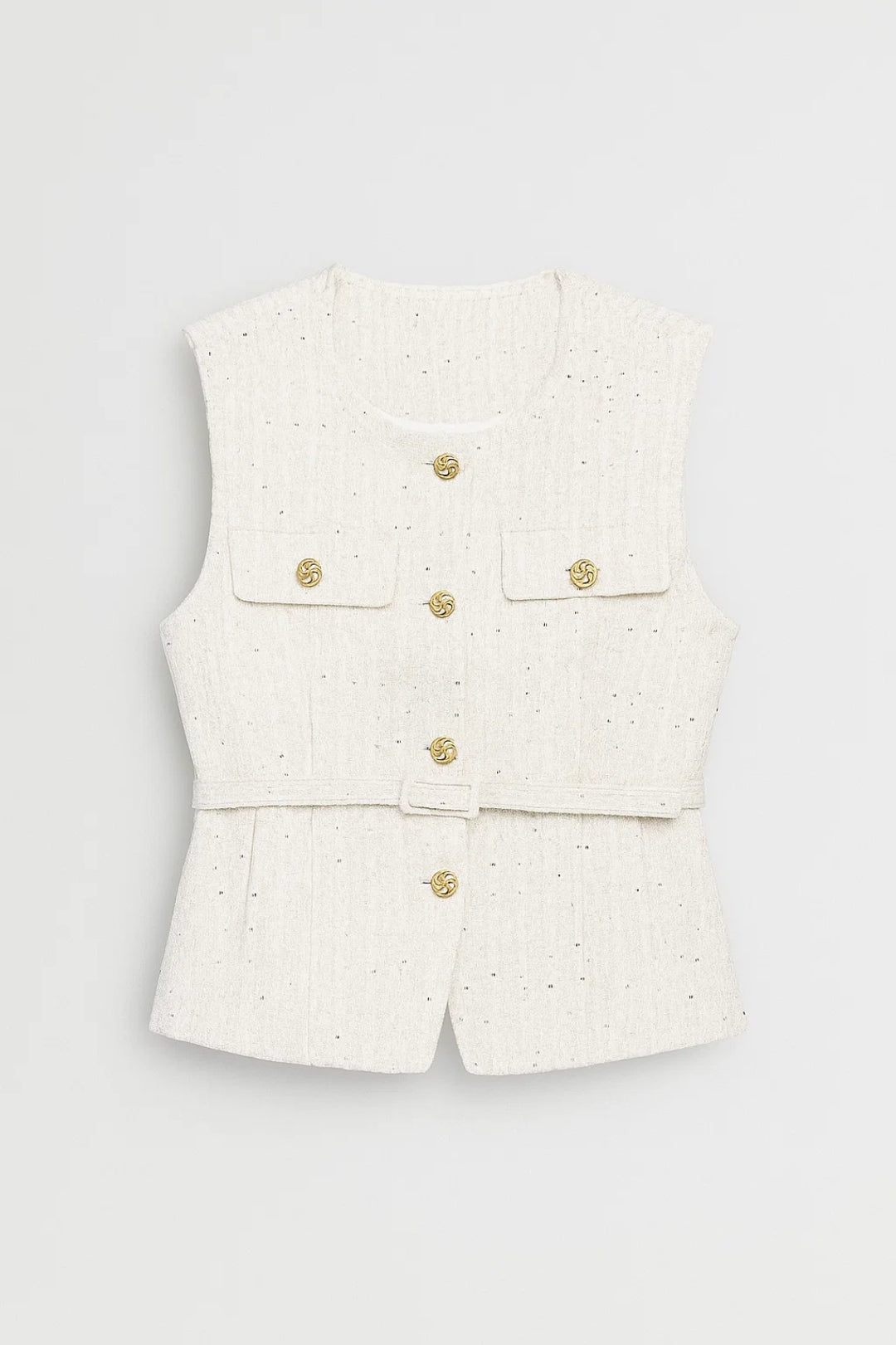 Mouwloos Damesgilet Goudkleurige Knopen Slank Fit - StudioMarella