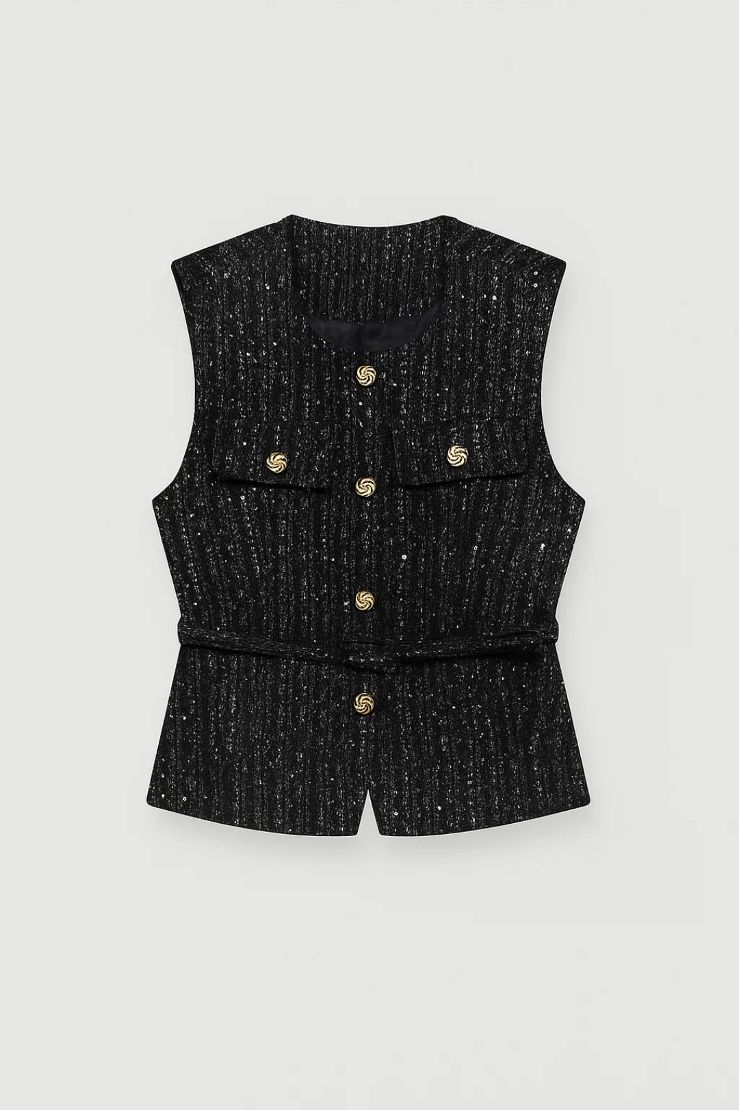 Mouwloos Damesgilet Goudkleurige Knopen Slank Fit