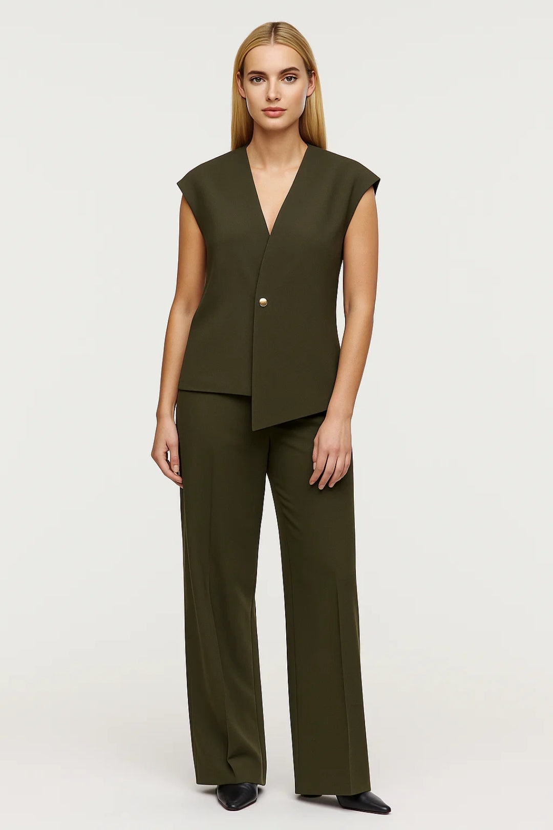 Damespak Mouwloos Gilet en Rechte Broek Elegant Zwart - StudioMarella