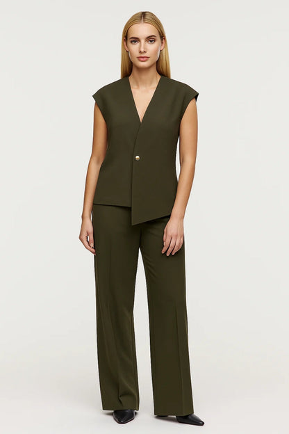 Damespak Mouwloos Gilet en Rechte Broek Elegant Zwart - StudioMarella