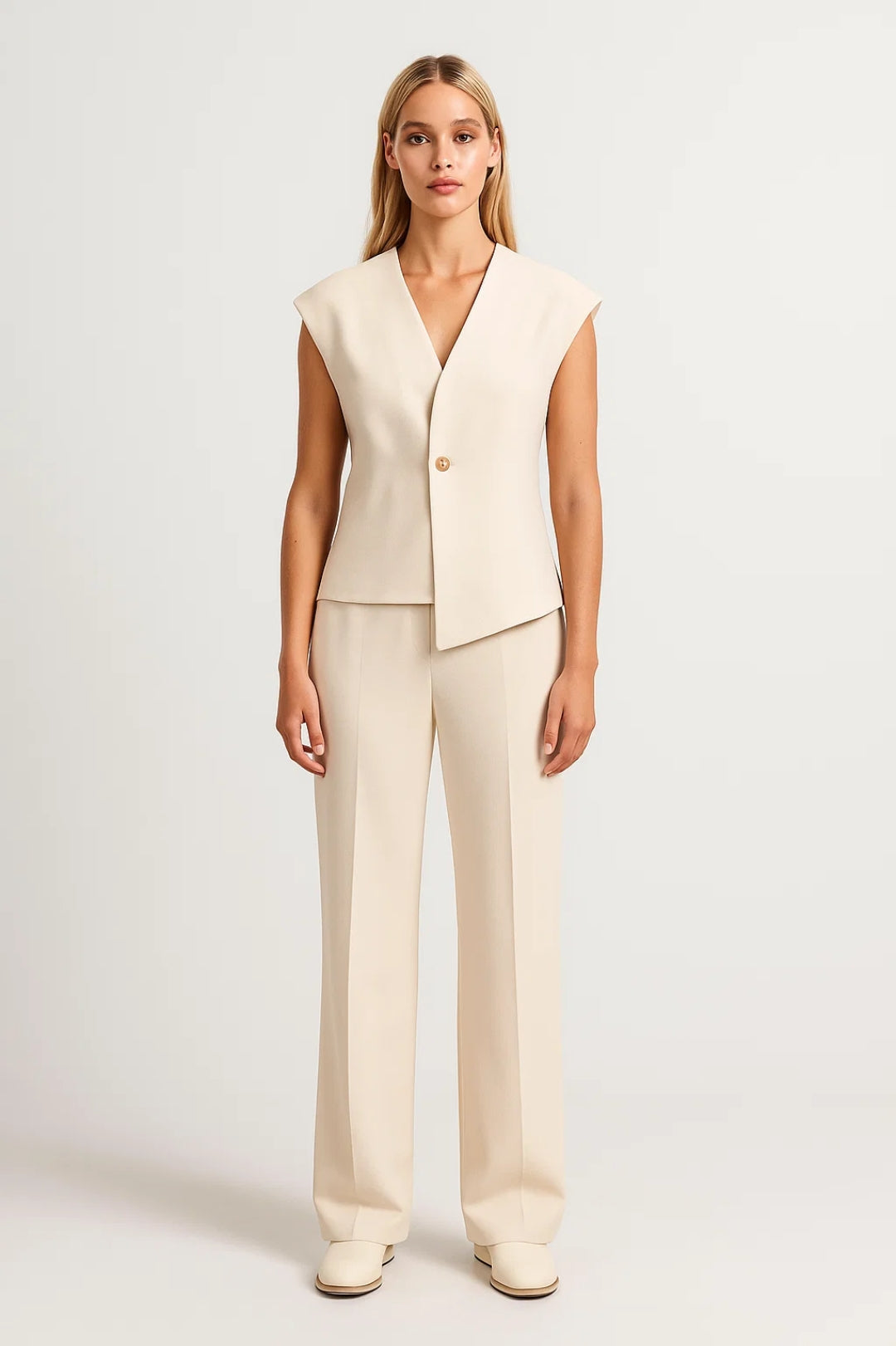 Damespak Mouwloos Gilet en Rechte Broek Elegant Zwart