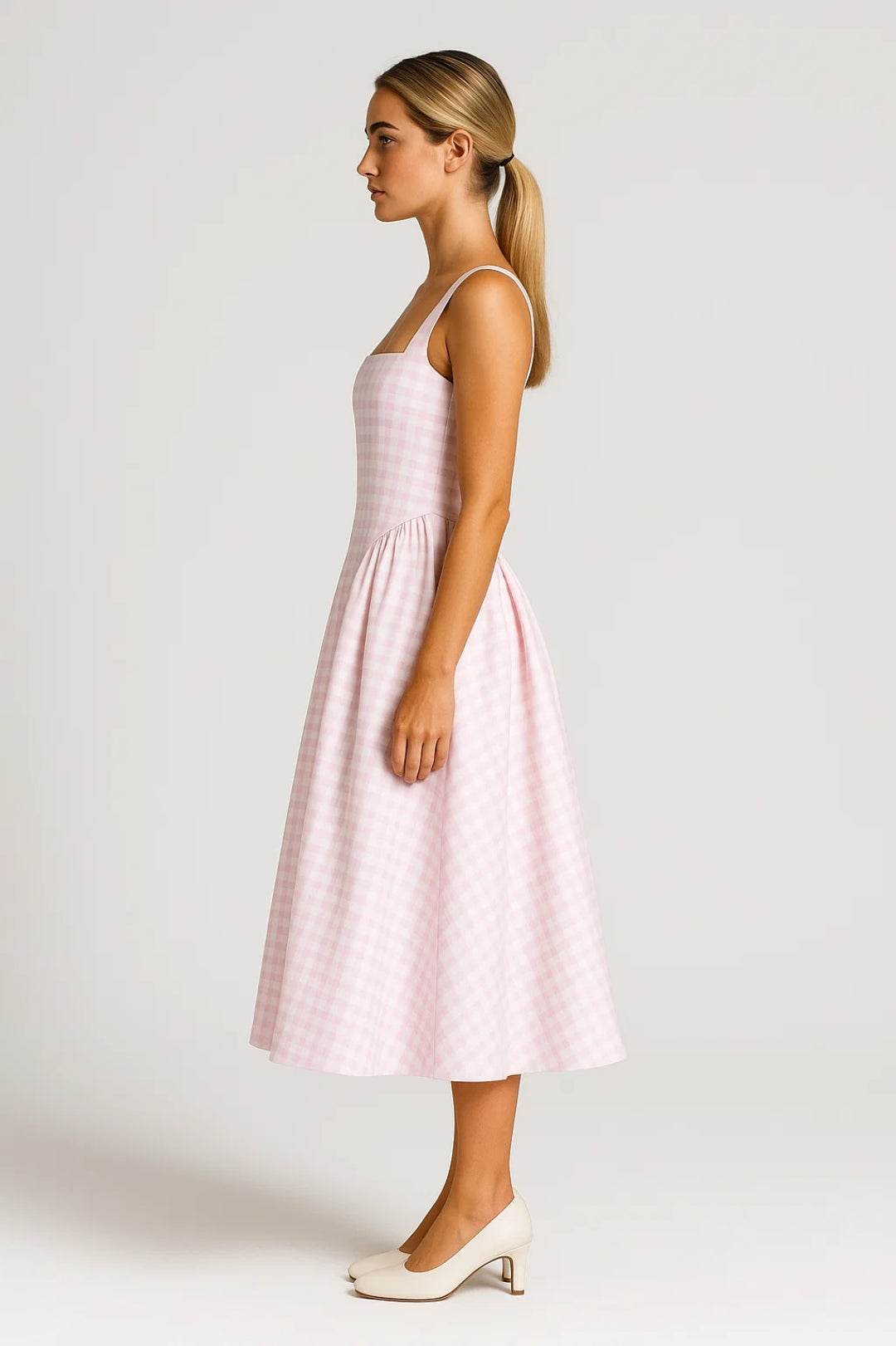 Midi Jurk voor Dames met Wijde Rok en Taille