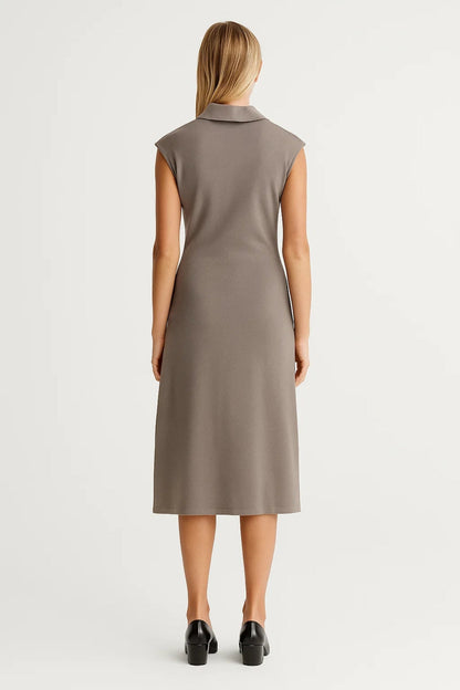 Midi Jurk Dames Korte Mouwloze Zomerjurk met Knoopsluiting