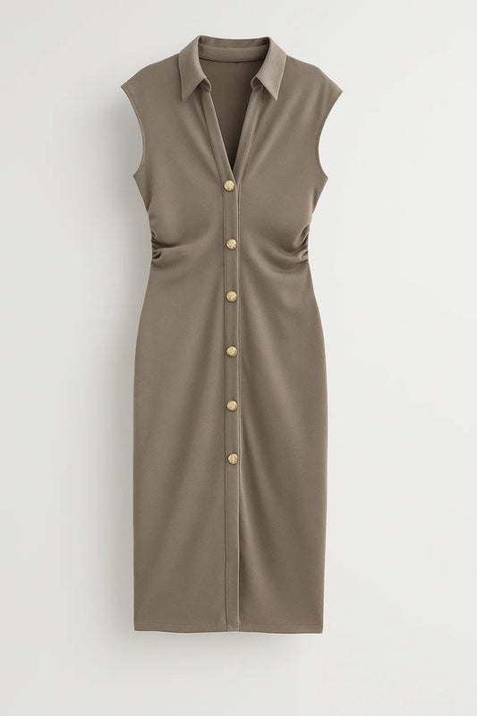 Midi Jurk Dames Korte Mouwloze Zomerjurk met Knoopsluiting - StudioMarella