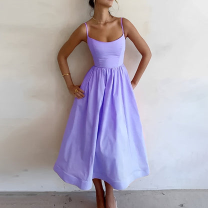 Mouwloze Midi Jurk | Dames Midi Jurk A-lijn voor Zomer 1