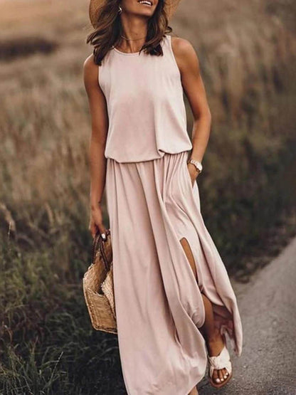 Mouwloze Maxi Jurk met Split voor Vrouw - StudioMarella