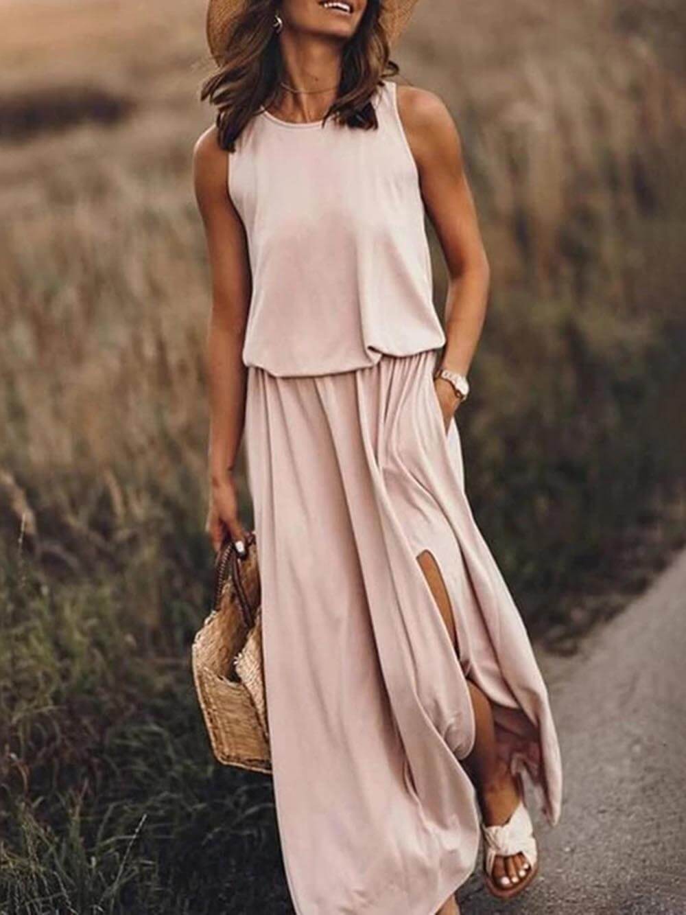 Mouwloze Zomerjurk Met Split | Zomerjurk Dames Maxi 2