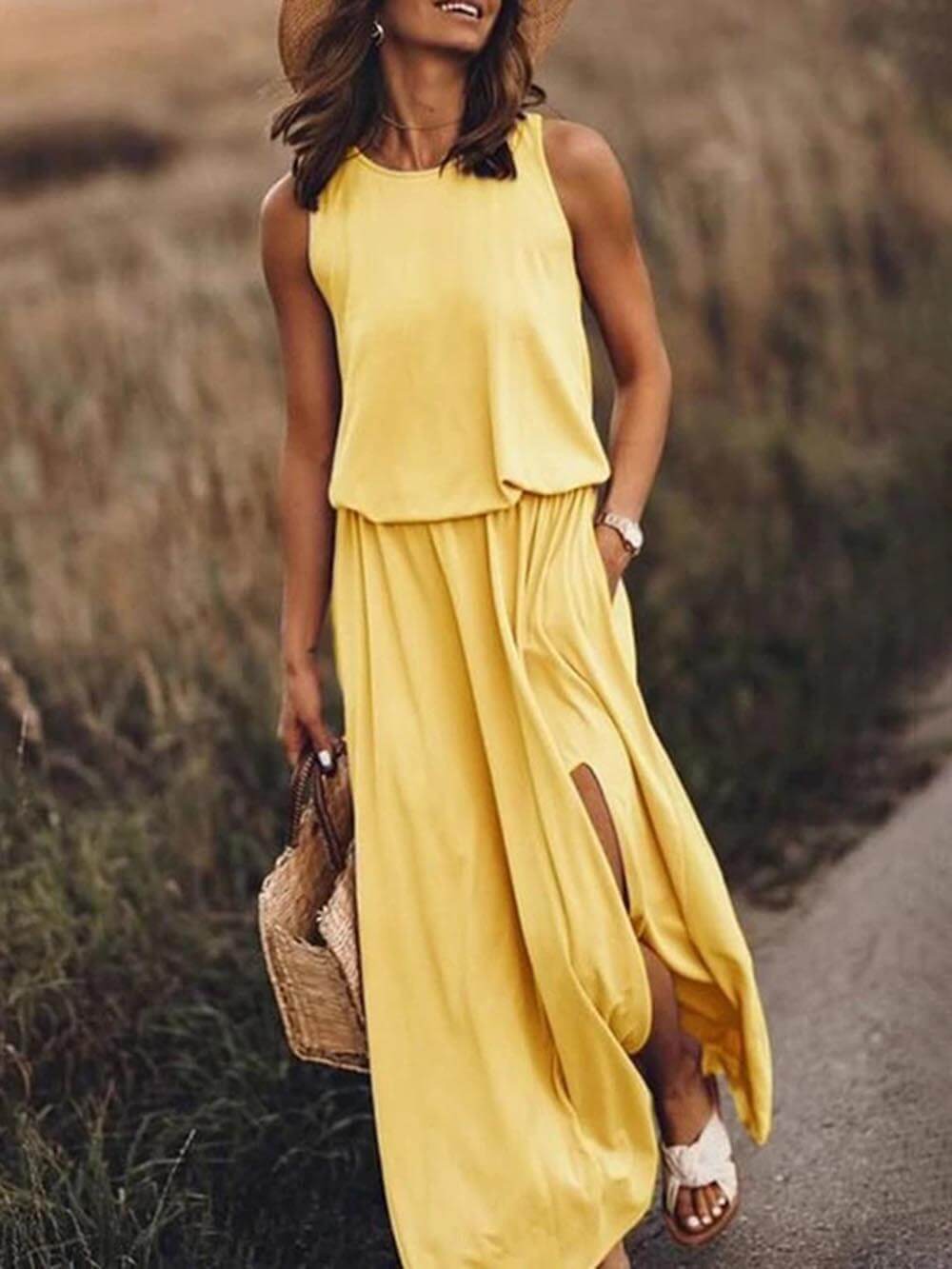 Mouwloze Zomerjurk Met Split | Zomerjurk Dames Maxi 3