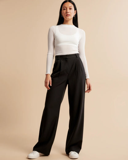 Mova | Zwarte Damesbroek Hoge Taille - Geplooide Pijpen, Elegant 5