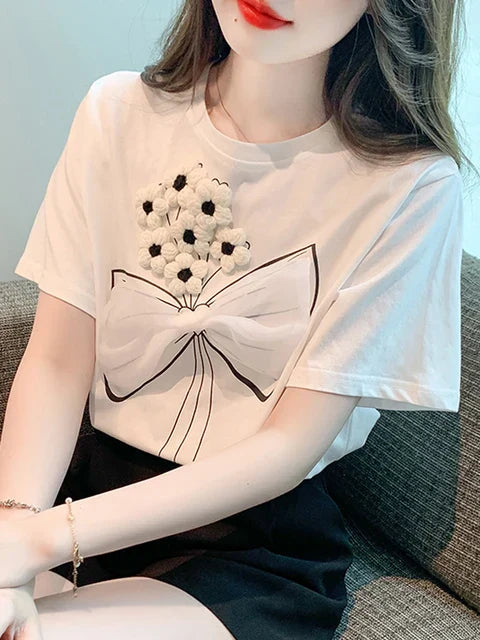 Vrouwelijke Blouse Korte Mouwen Wit - StudioMarella