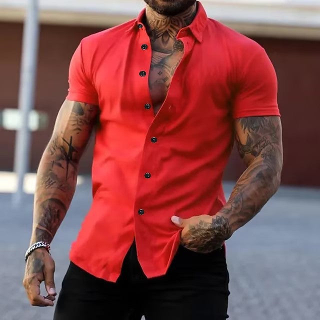 Herenshirt Kort Mouw Slim Fit Modern Design