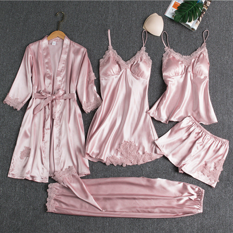 Dames Pyjama Set 4-Delig met Kimono en Nachtjurk Luxe Satijn