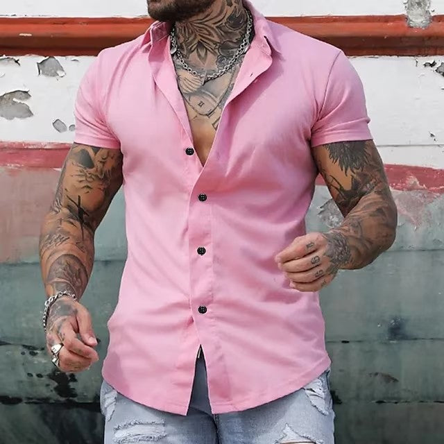Herenshirt Kort Mouw Slim Fit Modern Design