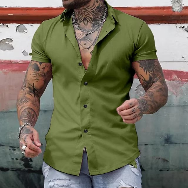 Herenshirt Kort Mouw Slim Fit Modern Design