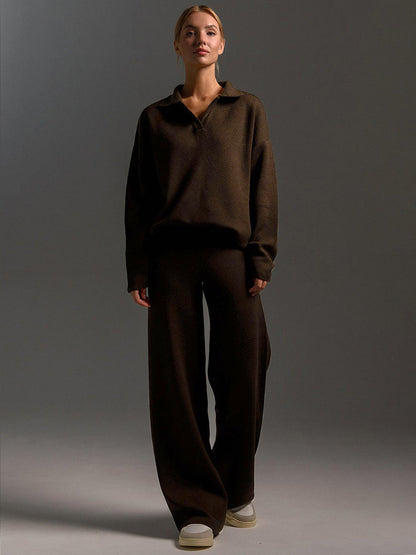 Dames Lounge Set Zandkleur Oversized Sweater en Wijde Broek