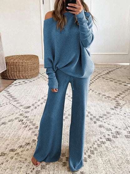 Dames Gebreide Set Off-Shoulder Top Comfortabel en Stijlvol