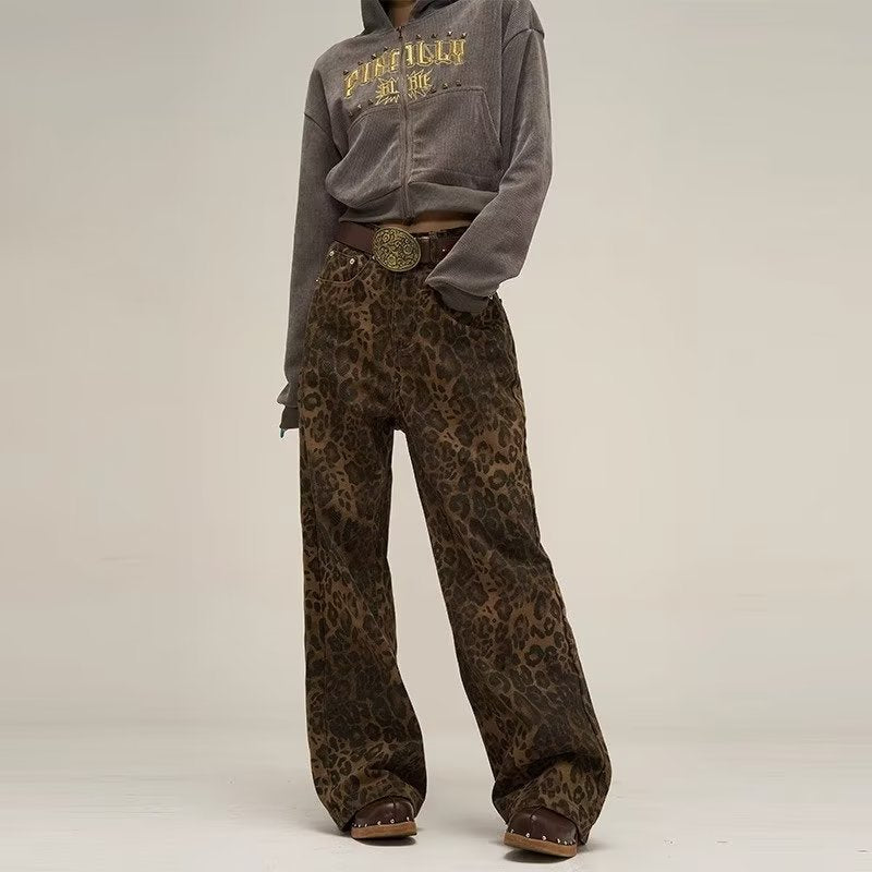 Dames Jeans Hoge Taille Luipaardprint Rechte Pijpen - StudioMarella