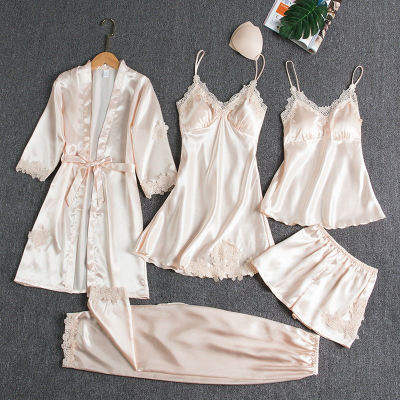 Dames Pyjama Set 4-Delig met Kimono en Nachtjurk Luxe Satijn