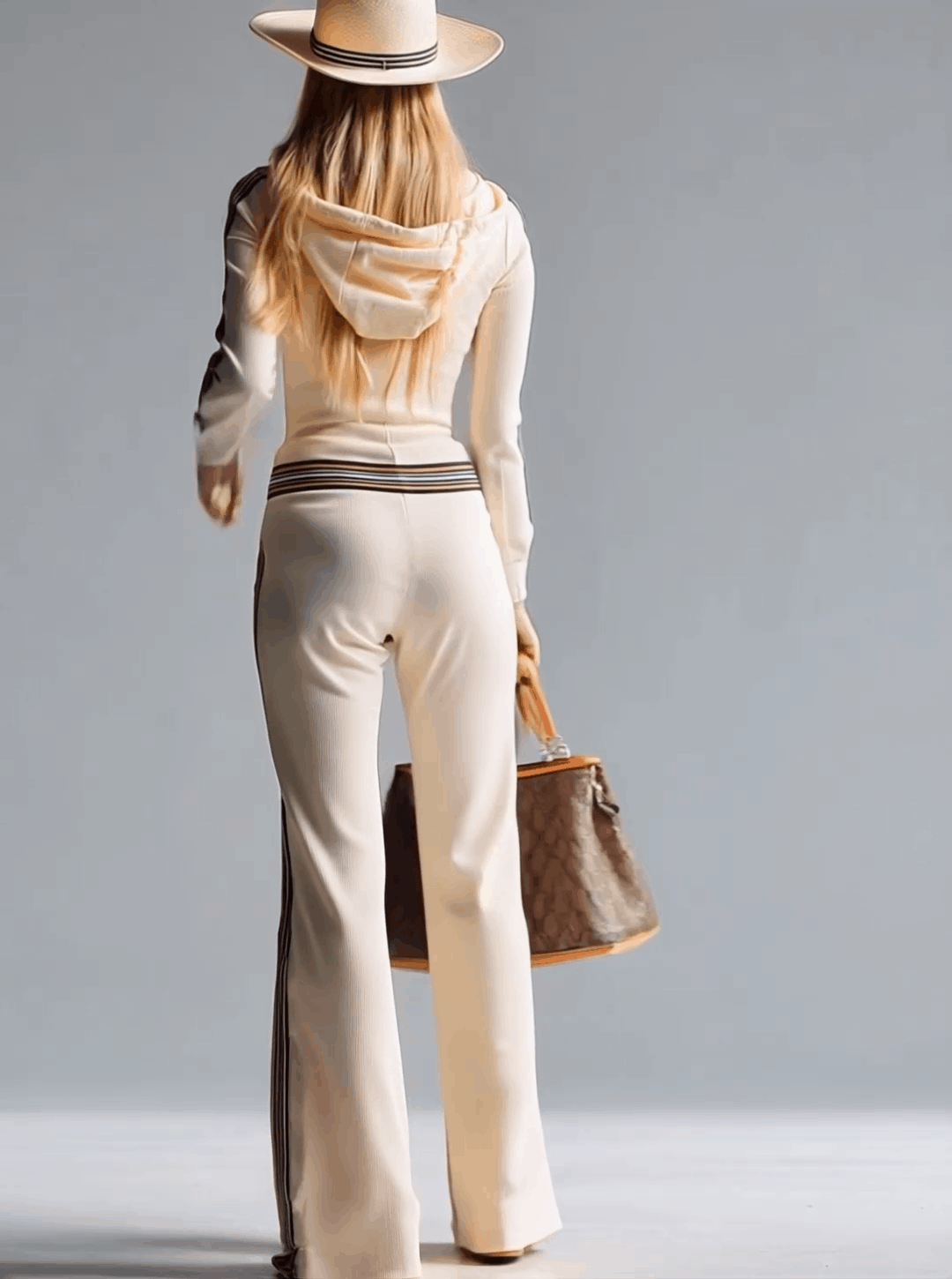Dames Jumpsuit Gebreid Offwhite met Capuchon en Rits