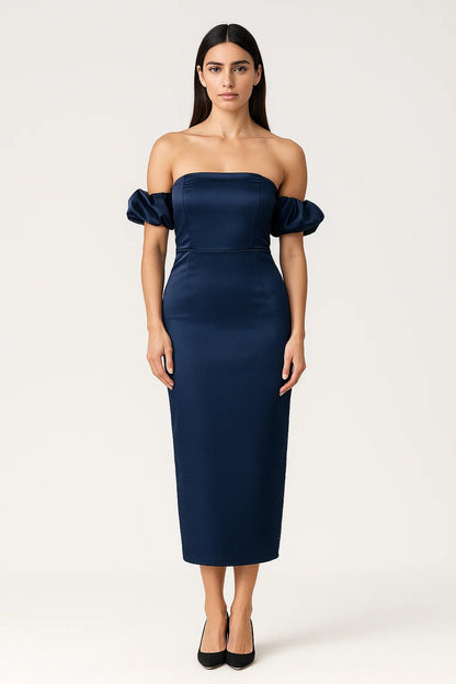 Midi Jurk Dames Off Shoulder met Pofmouwen Elegant - StudioMarella