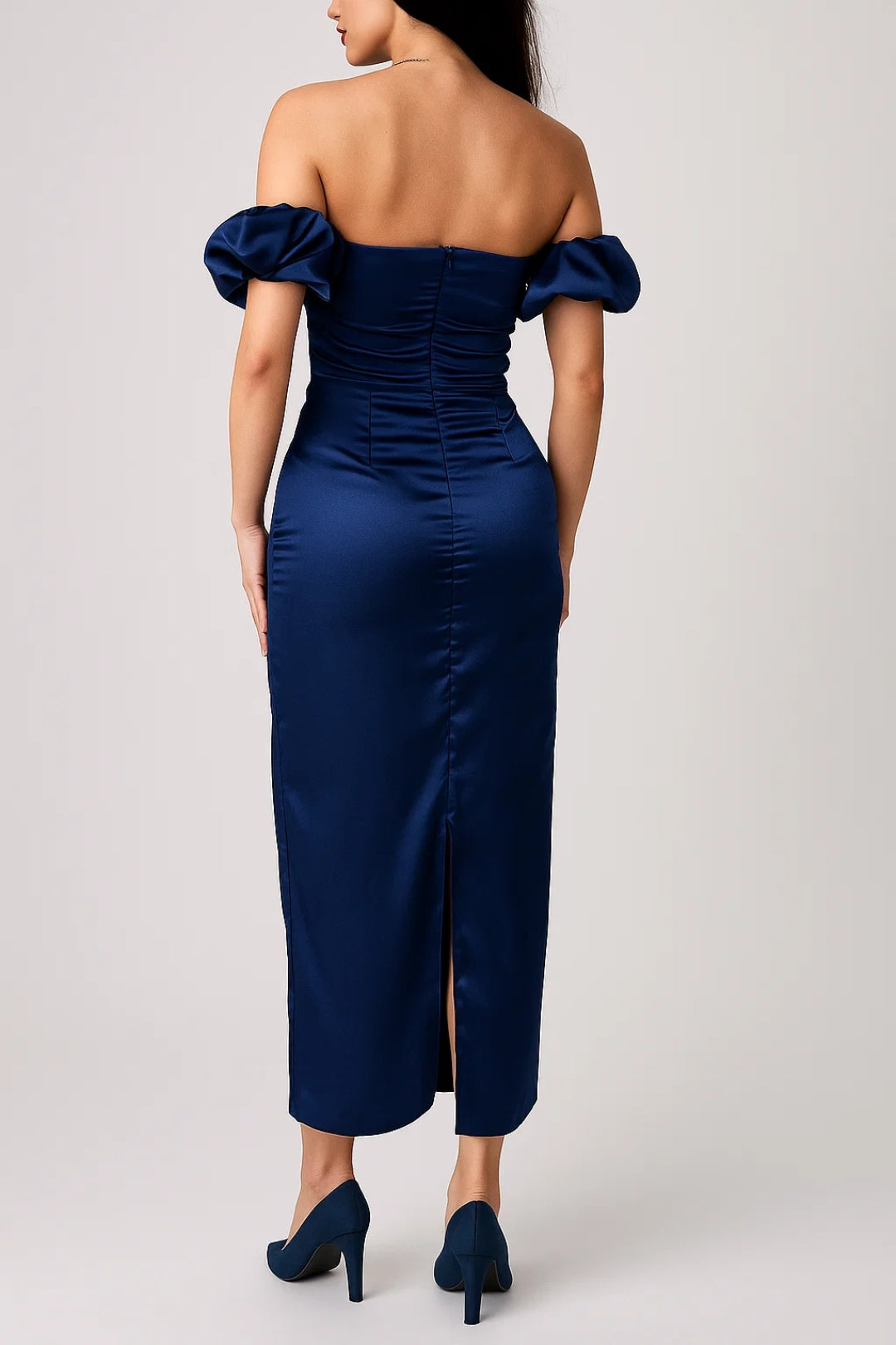 Midi Jurk Dames Off Shoulder met Pofmouwen Elegant