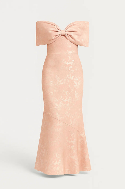 Off Shoulder Maxi Jurk Dames met Strik en Fishtail - StudioMarella