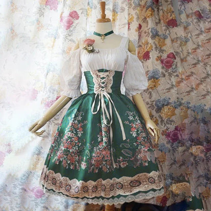 Oktoberfest Dirndl Jurk met Blauwe Rok en Witte Blouse - StudioMarella