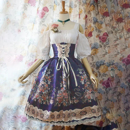 Oktoberfest Dirndl Jurk met Blauwe Rok en Witte Blouse