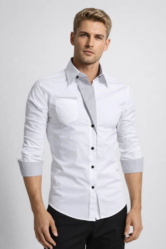 Heren Overhemd Slim Fit Chique Contrasterend Detail - StudioMarella