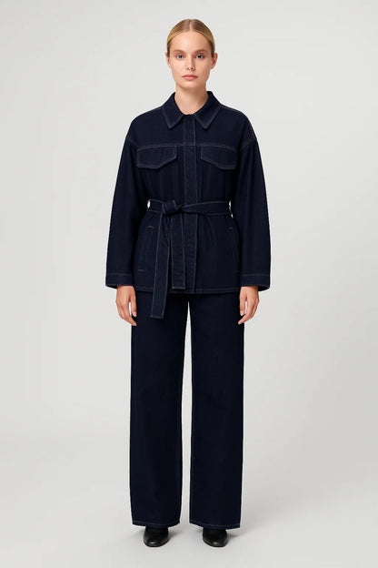 Dames Set - Oversized Jas met Wide Leg Jeans en Ceintuur Casual Kleding - StudioMarella