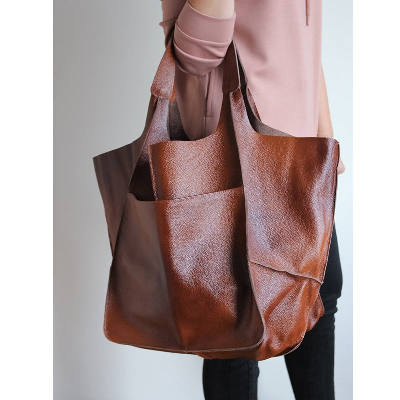 Grote Leren Schoudertas Vintage Stijl