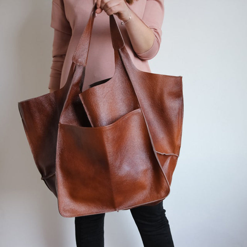 Grote Leren Schoudertas Vintage Stijl